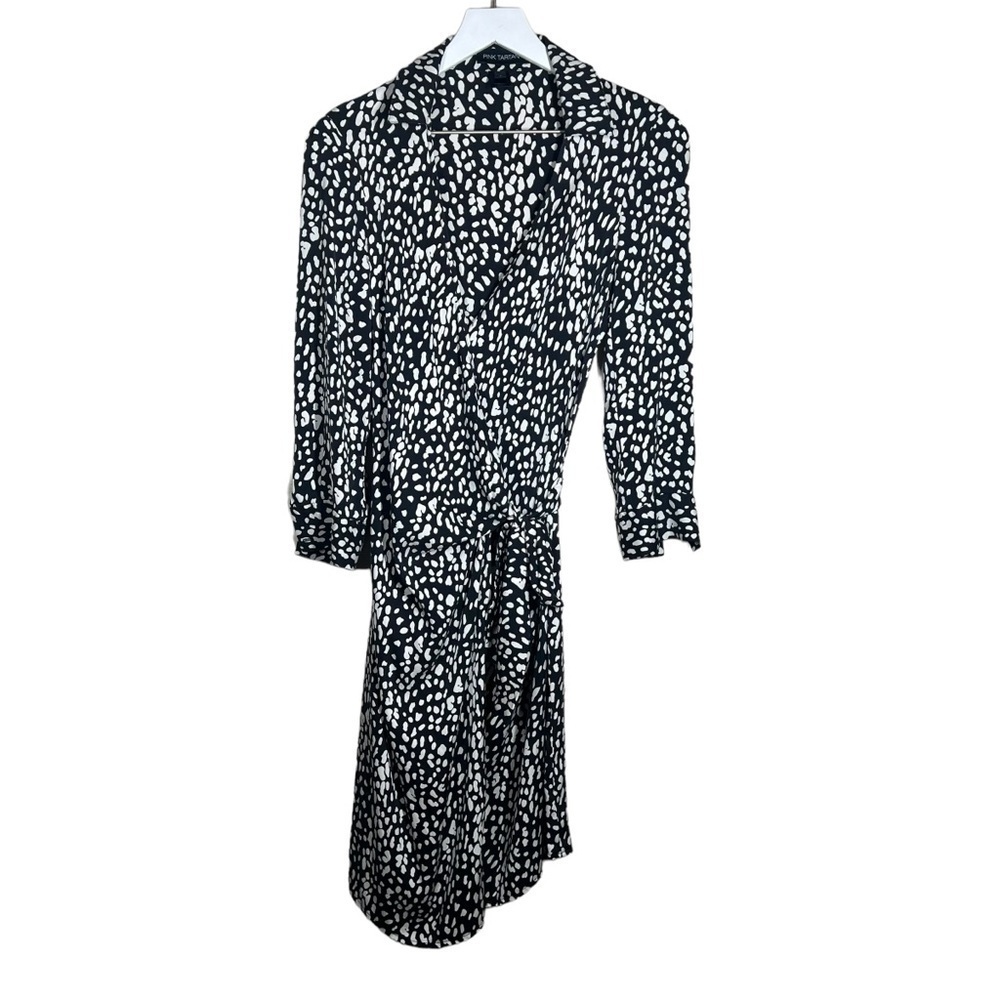 Pink Tartan Women’s Black And Cream Silk Wrap Collared Dress Size 4